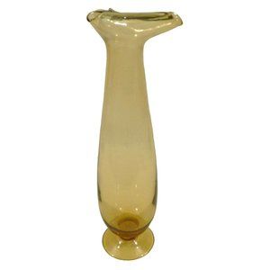 Vase Art Glass Gold Yellow Tall Folded Lip top Mid-Century